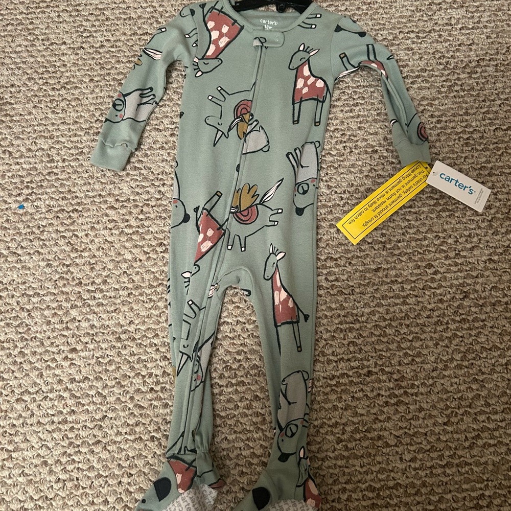 Carter's Olive Animal Print Footie